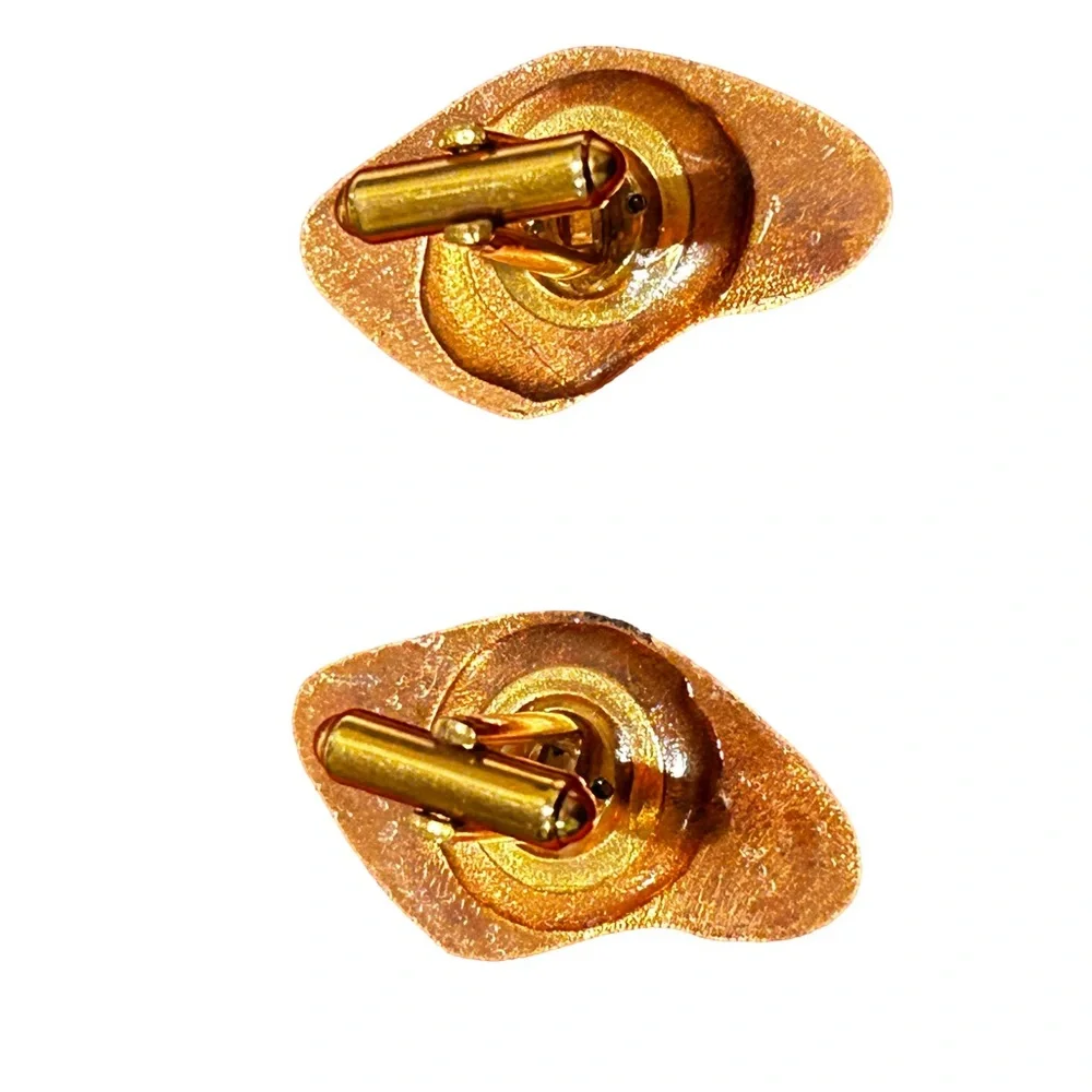 Vintage MCM Copper & Enamel Speckled Freeform Shaped Cuff Links